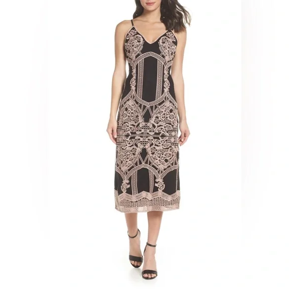 foxiedox | Dresses | Foxiedox Embroidered Vneck Tea Length Dress | Poshmark